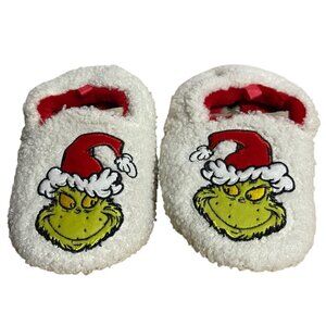 The Grinch Kids Slippers Santa Hat Appliqué Size L 9/10 Non Slip Sole White Red